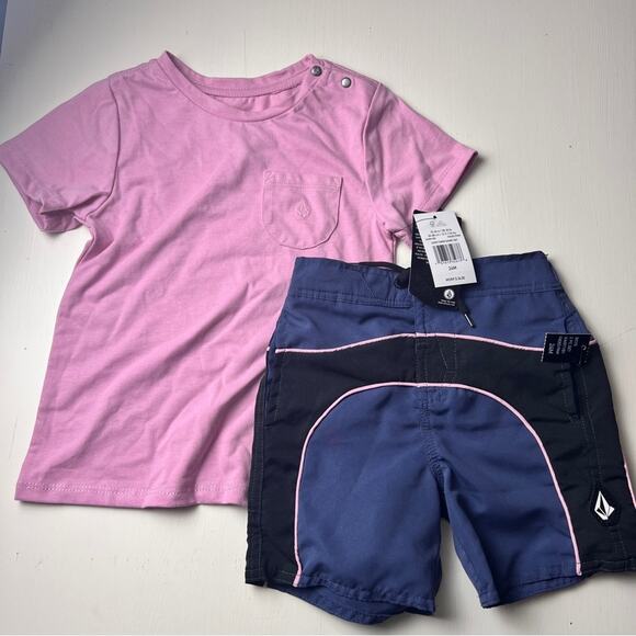 Volcom Kid’s Faded Pink Swim Short Sleeve and Short Set Sz 24 M NWT - Picture 1 of 11
